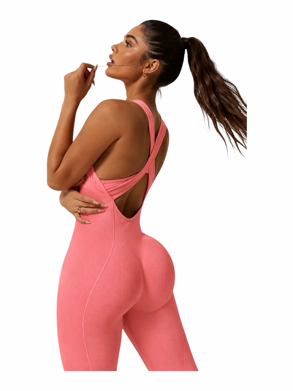 Seamless Pink Cross-Back Jumpsuit